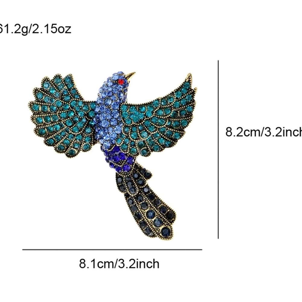 Retro Rhinestone Hummingbird Brooch - Picture 2 of 6